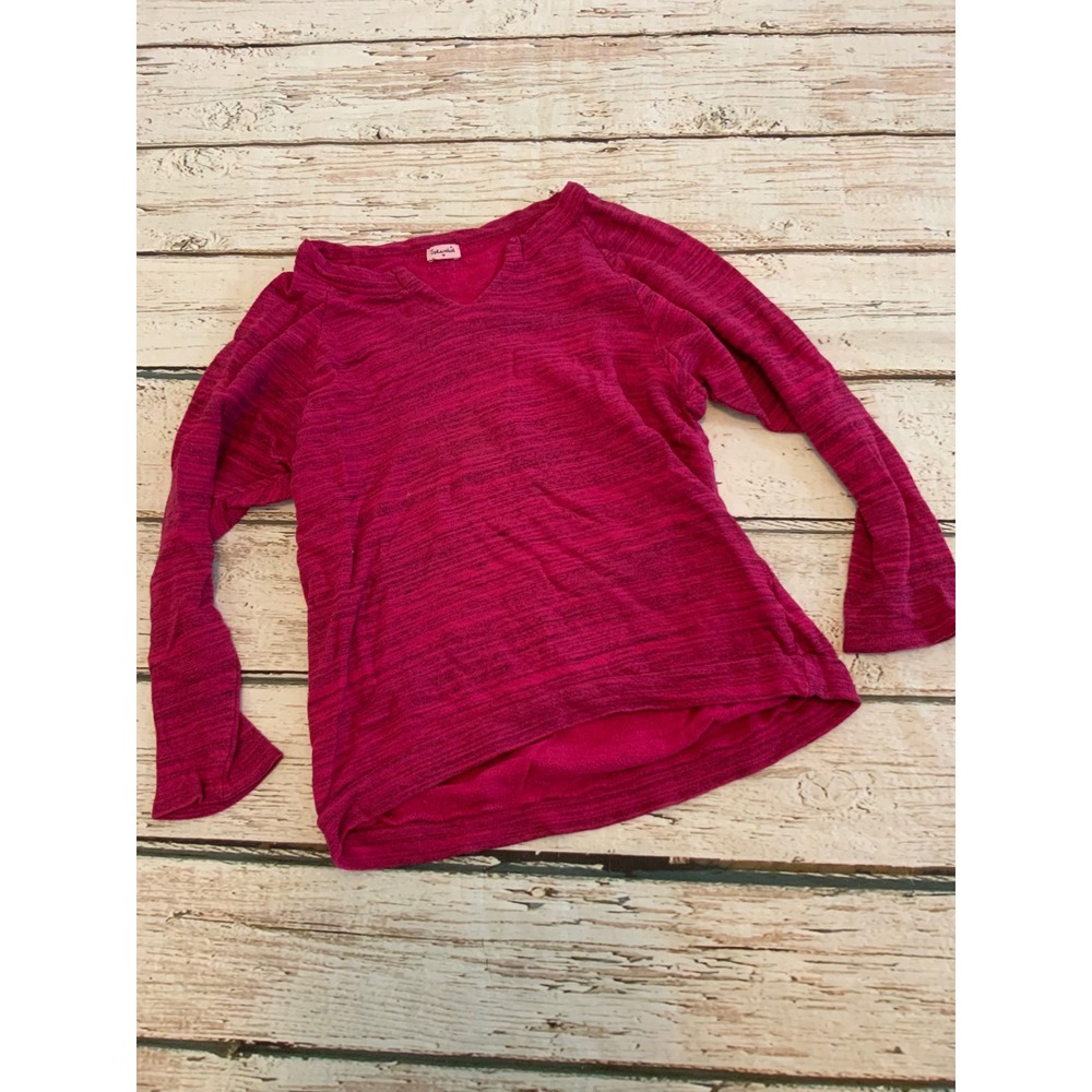 Splendid Girls Magenta Pink Space Dye Split V-Neck Long Sleeve Pullover Size 10